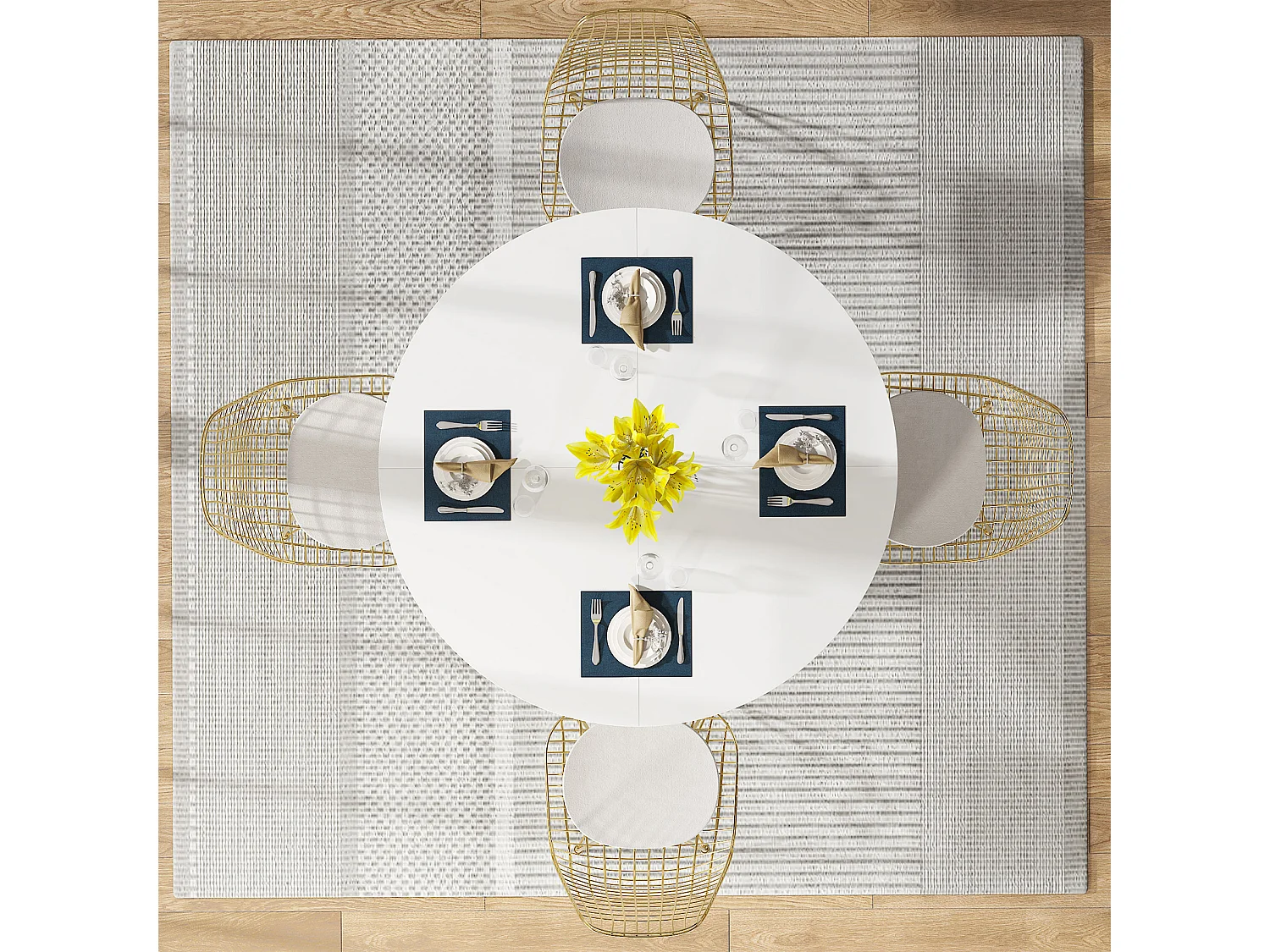 Ronde Table de Salle à Manger, Table de Salle à Manger pour 4 Personnes, 120 x 75 cm (diamètre x H), Or et Blanc