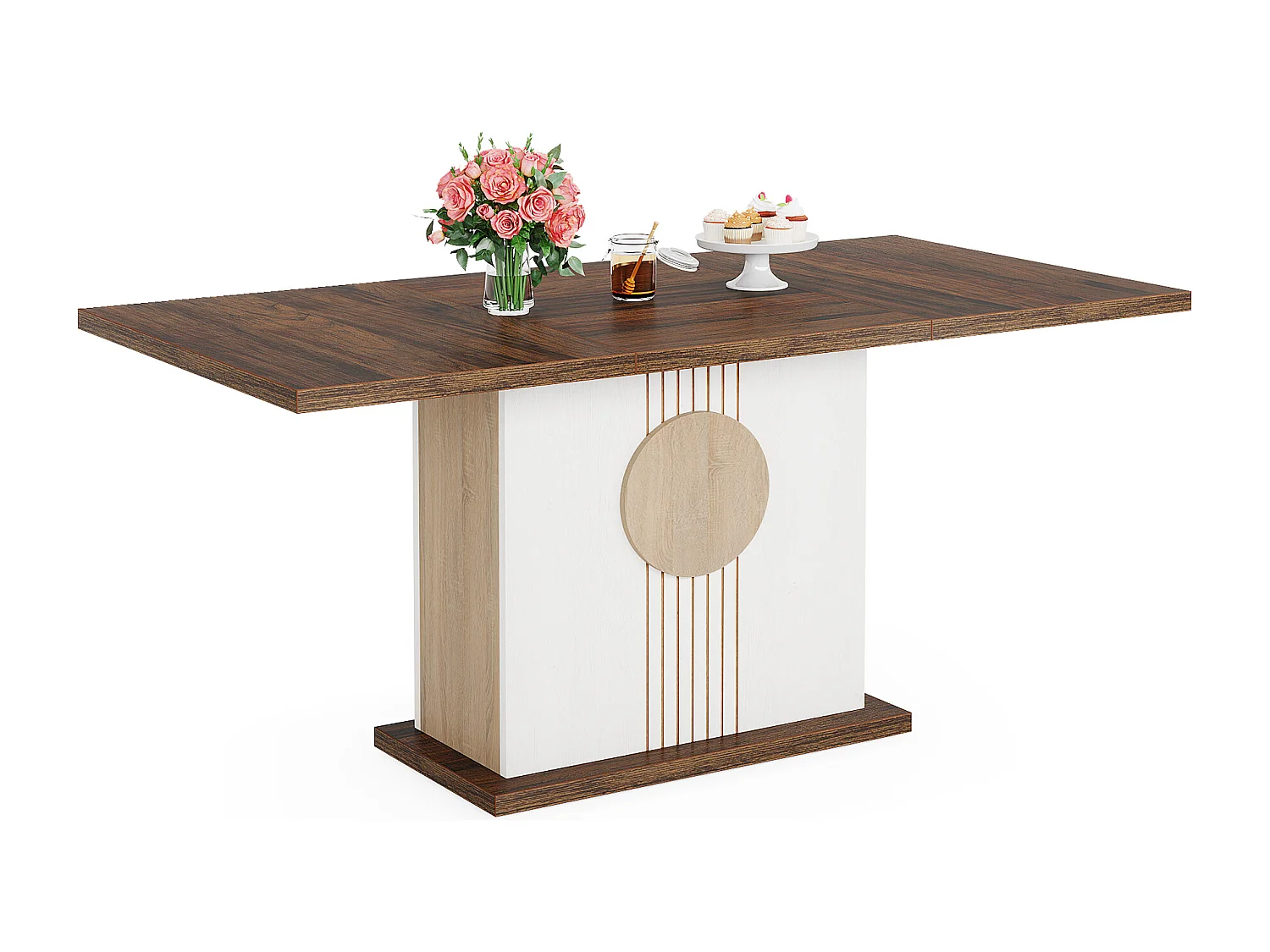 Table à manger rectangulaire en bois de fermier pour 4 à 6 personnes, 140 x 80 cm, chêne et blanc