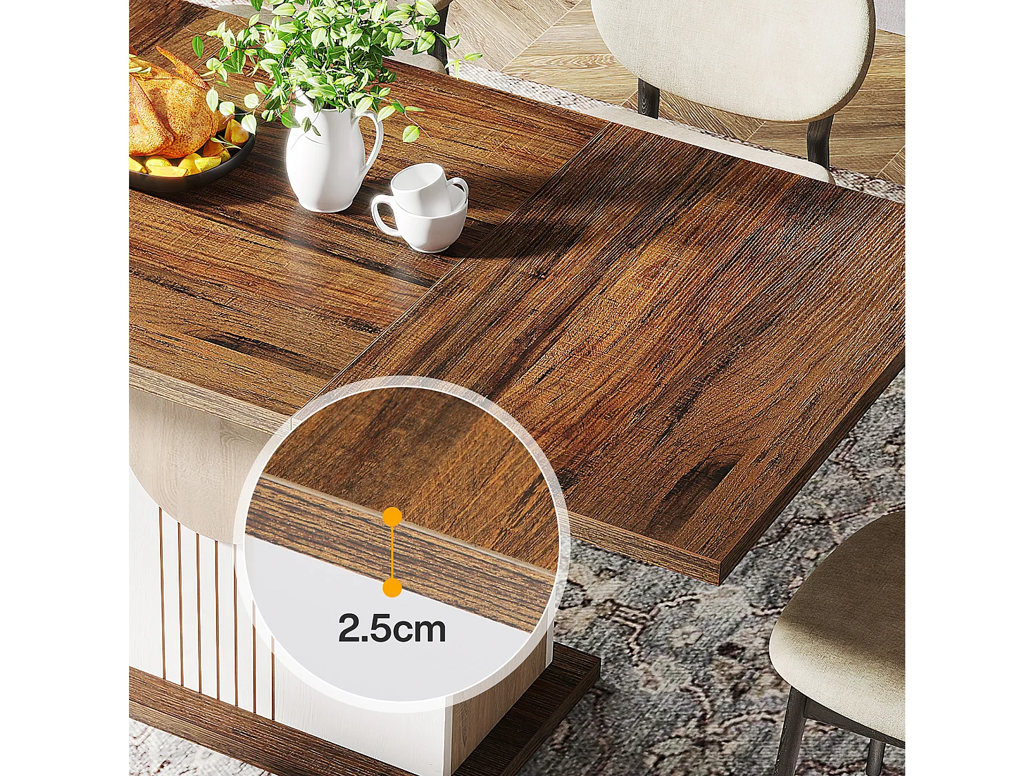 Table à manger rectangulaire en bois de fermier pour 4 à 6 personnes, 140 x 80 cm, chêne et blanc