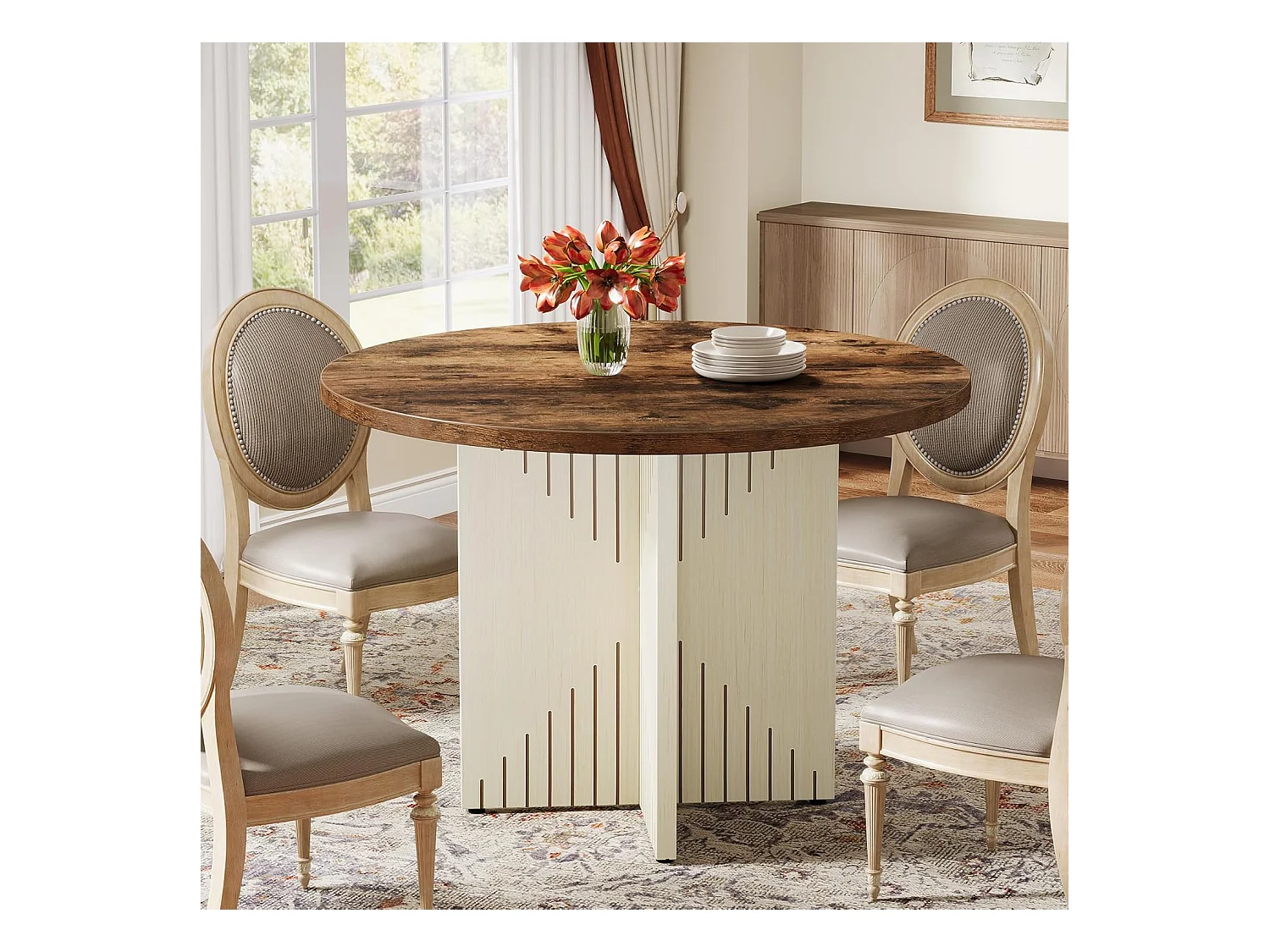 Table de salle à manger ronde pour 4 personnes, table de salle à manger de ferme 100 cm(table uniquement)