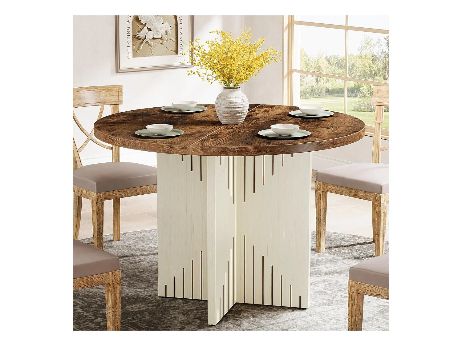 Table de salle à manger ronde pour 4 personnes, table de salle à manger de ferme 100 cm(table uniquement)