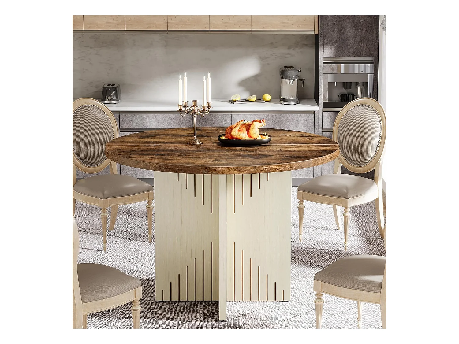 Table de salle à manger ronde pour 4 personnes, table de salle à manger de ferme 100 cm(table uniquement)