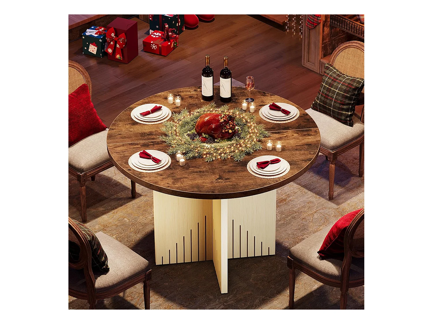 Table de salle à manger ronde pour 4 personnes, table de salle à manger de ferme 100 cm(table uniquement)