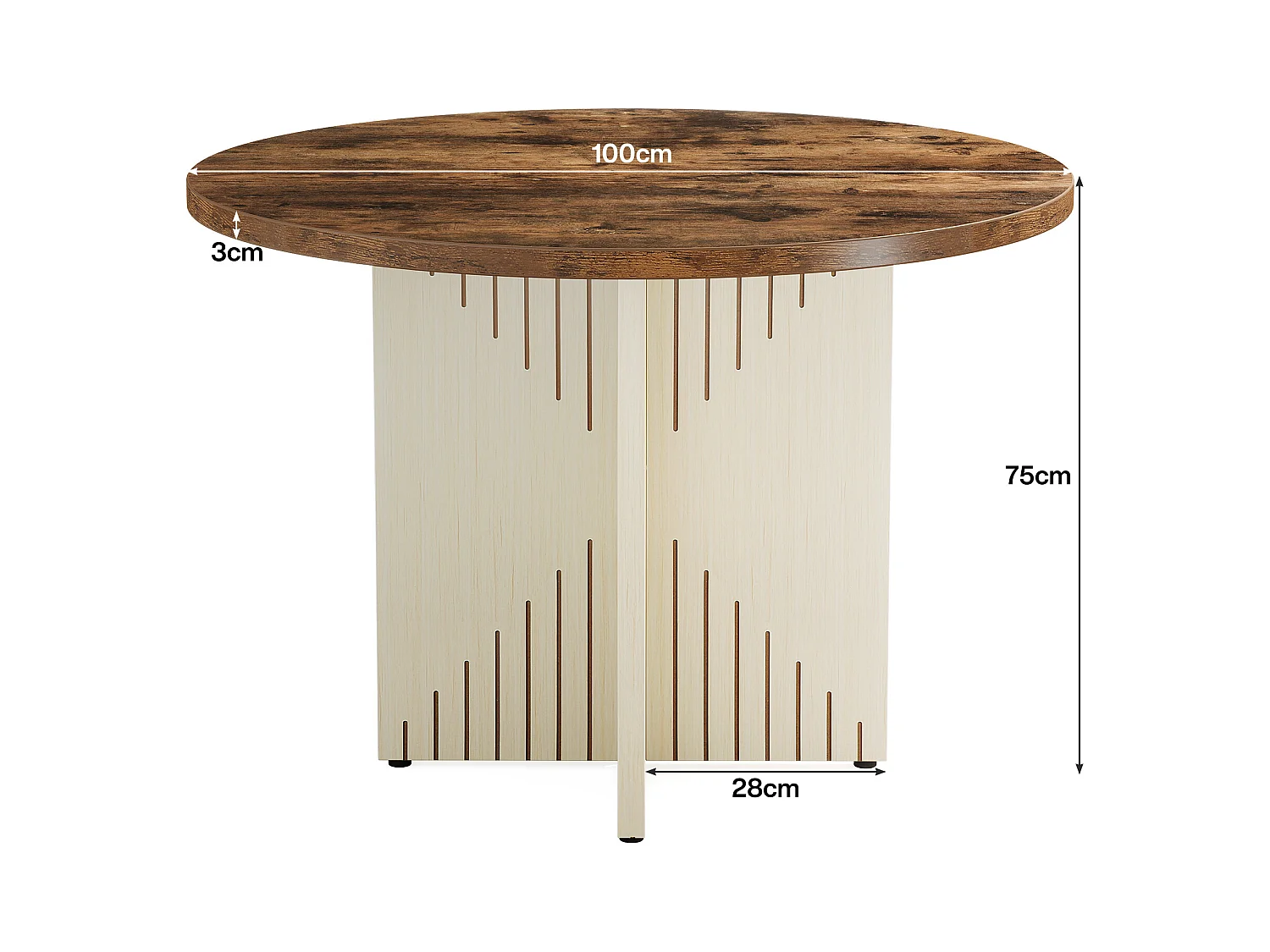 Table de salle à manger ronde pour 4 personnes, table de salle à manger de ferme 100 cm(table uniquement)