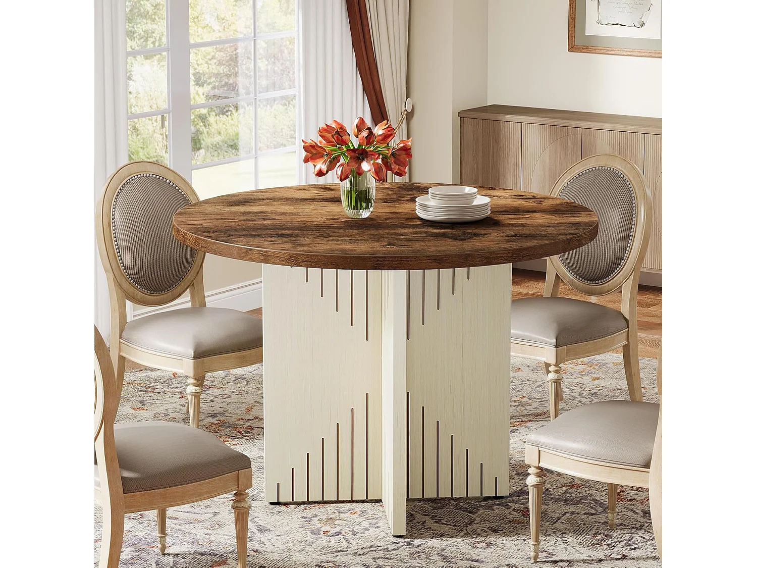 Table de salle à manger ronde pour 4 personnes, table de salle à manger de ferme 100 cm(table uniquement)