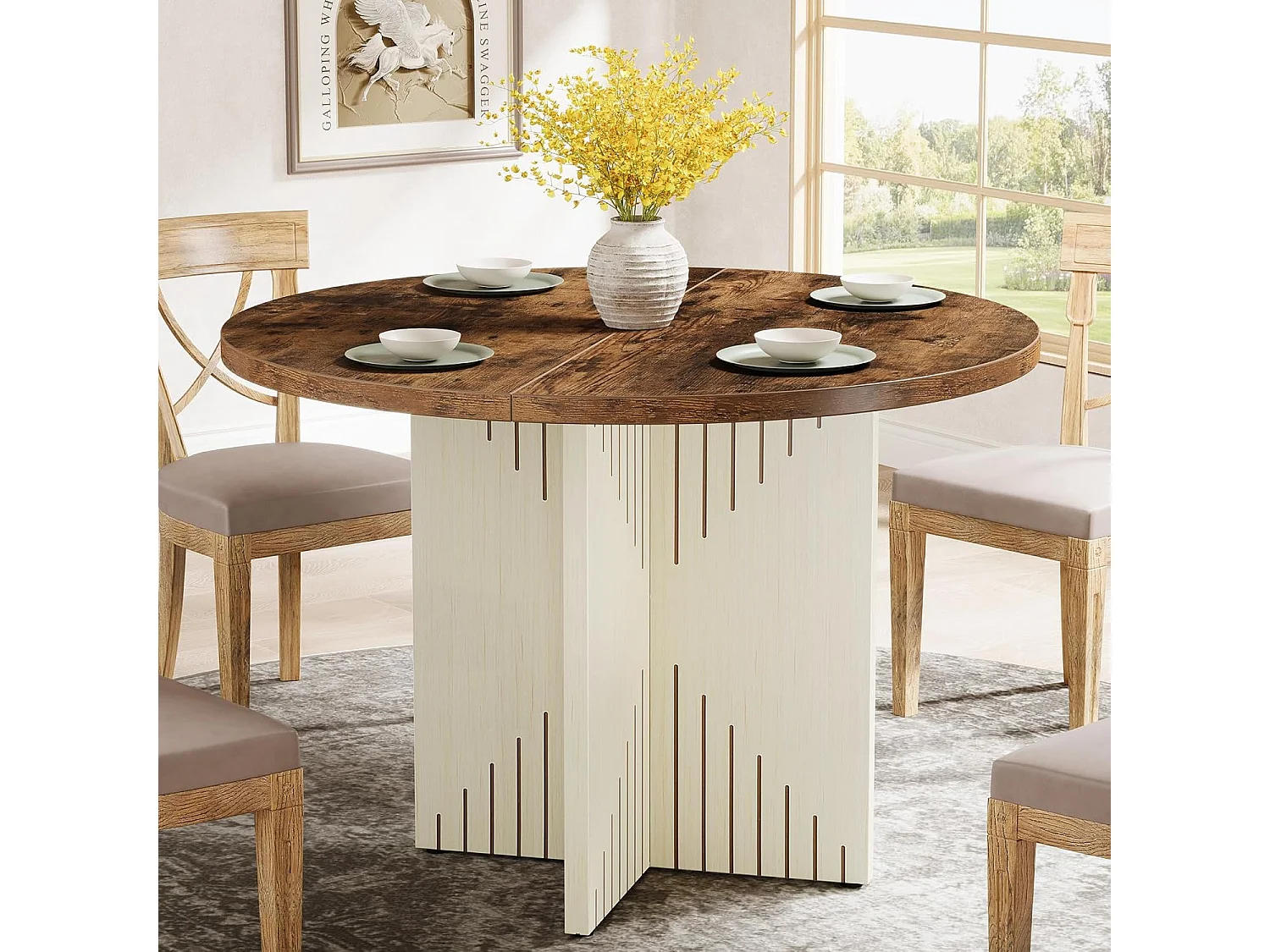 Table de salle à manger ronde pour 4 personnes, table de salle à manger de ferme 100 cm(table uniquement)