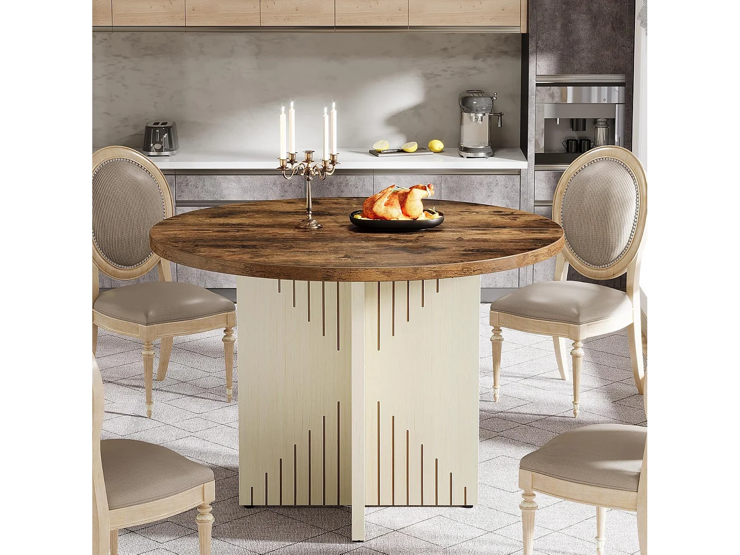 Table de salle à manger ronde pour 4 personnes, table de salle à manger de ferme 100 cm(table uniquement)