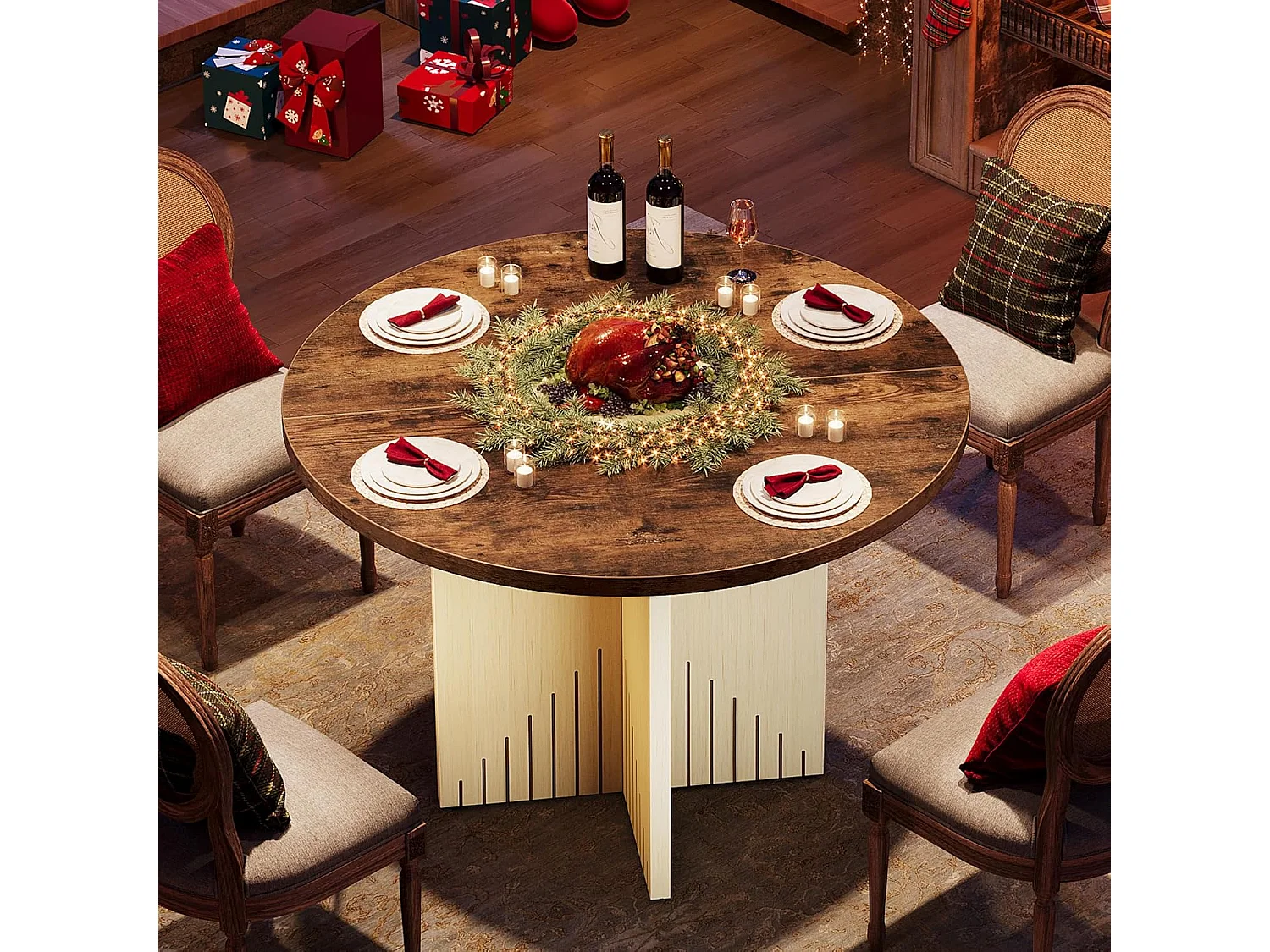 Table de salle à manger ronde pour 4 personnes, table de salle à manger de ferme 100 cm(table uniquement)