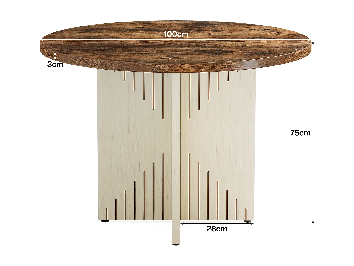Table de salle à manger ronde pour 4 personnes, table de salle à manger de ferme 100 cm(table uniquement)