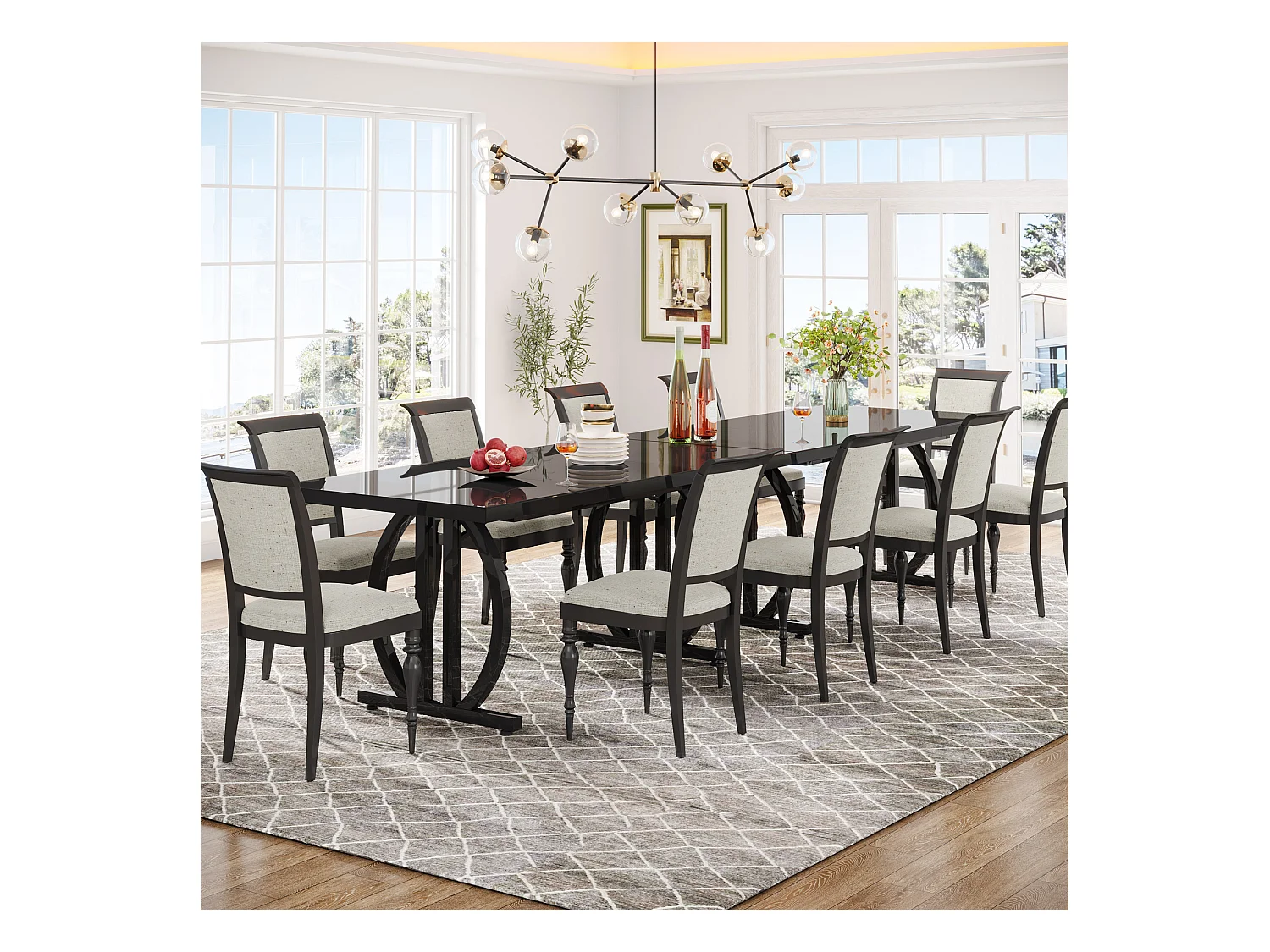 Table à manger pour 4 à 6 personnes, 160 x 80 cm, noire, avec cadre en métal lourd, rectangulaire