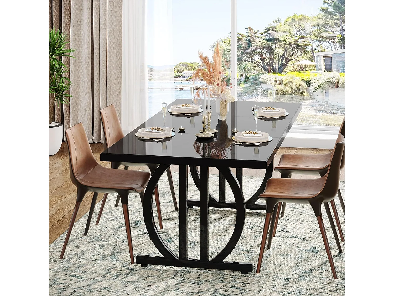 Stół jadalny dla 4-6 osób, 160 x 80 cm, czarny, z ciężką metalową ramą, prostokątny