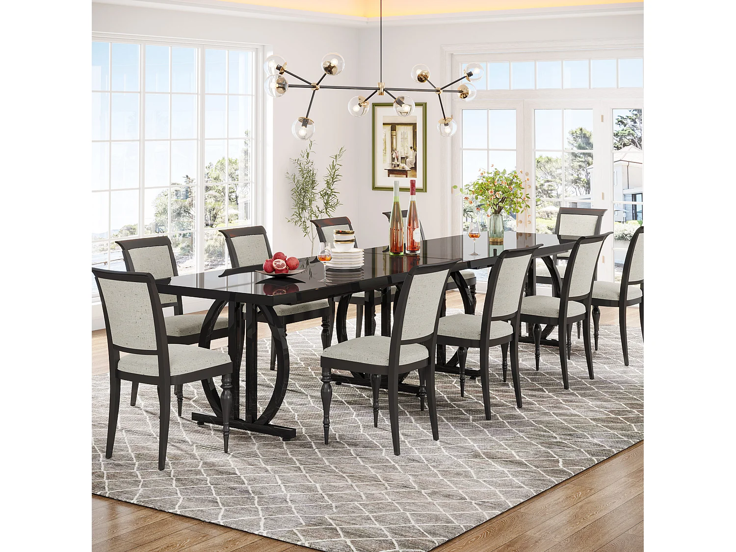 Stół jadalny dla 4-6 osób, 160 x 80 cm, czarny, z ciężką metalową ramą, prostokątny