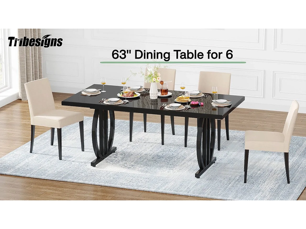 Stół jadalny dla 4-6 osób, 160 x 80 cm, czarny, z ciężką metalową ramą, prostokątny