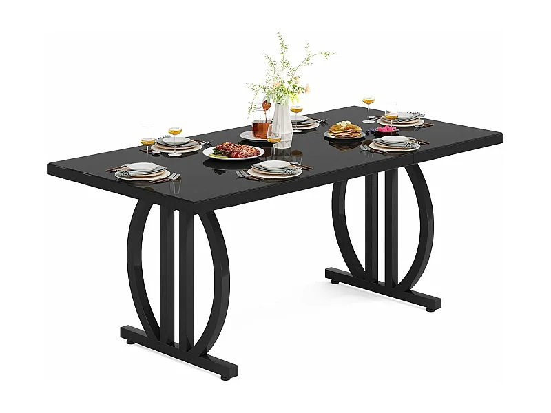 Table à manger pour 4 à 6 personnes, 160 x 80 cm, noire, avec cadre en métal lourd, rectangulaire