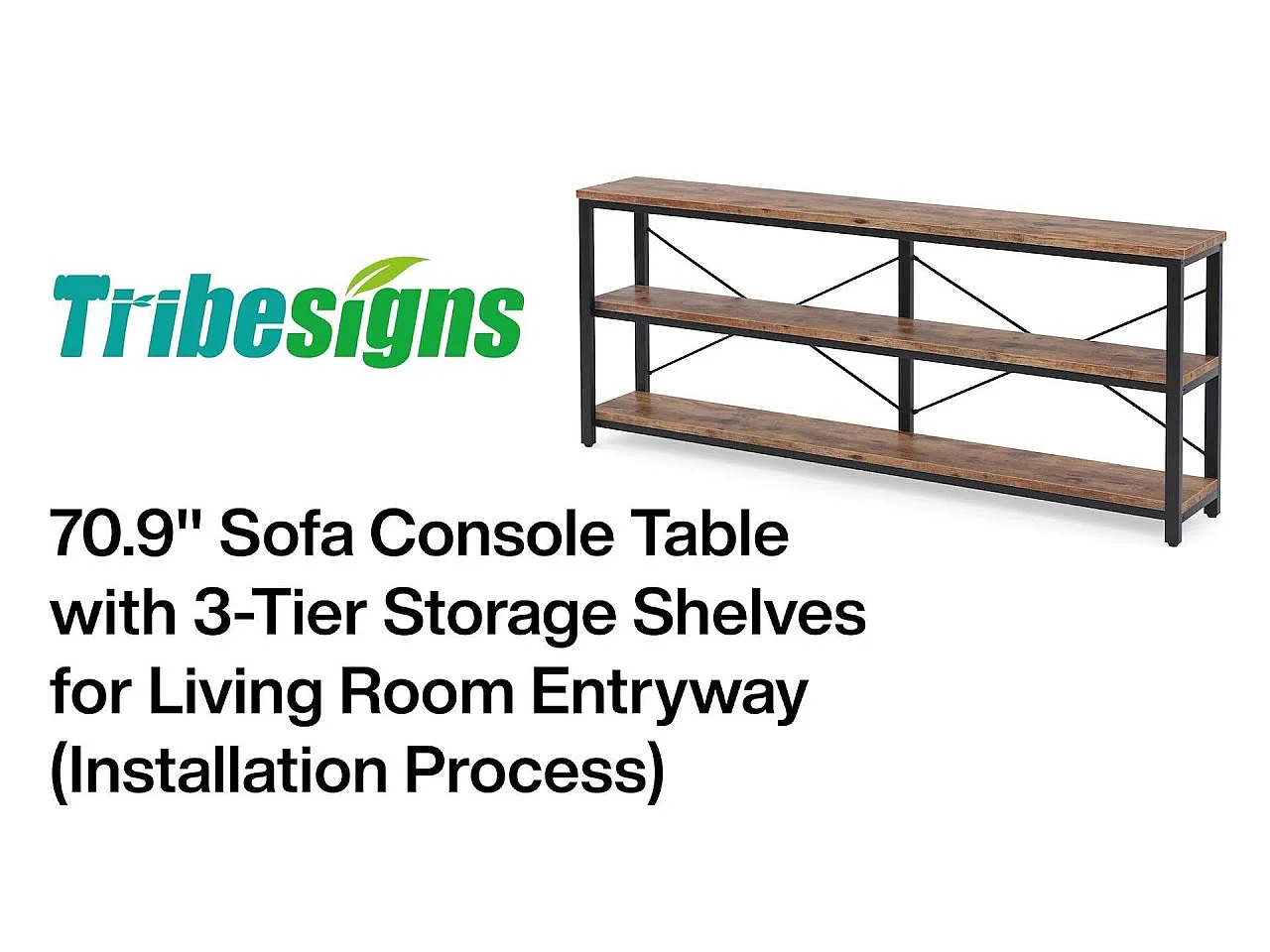 Consoletafel van 180 cm, industriële stijl, 3-laags salontafel met metalen frame