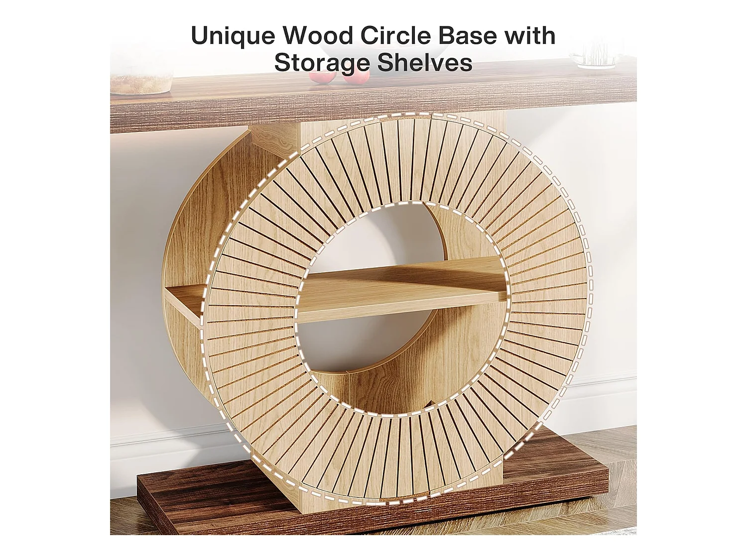 100 cm Table console avec rangement - Table d'entrée en bois pour salon, Avec étagères et base circulaire