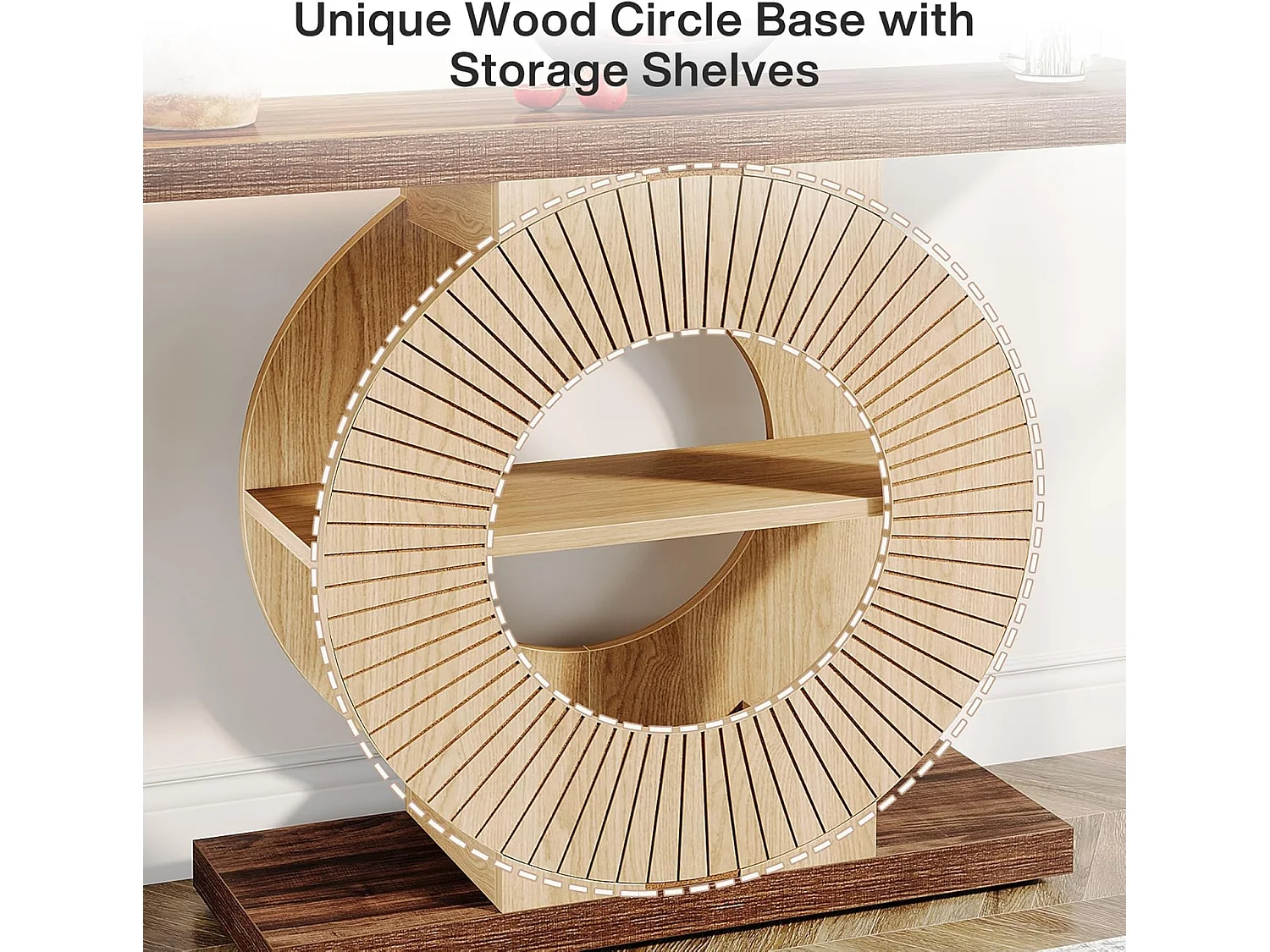 100 cm Table console avec rangement - Table d'entrée en bois pour salon, Avec étagères et base circulaire