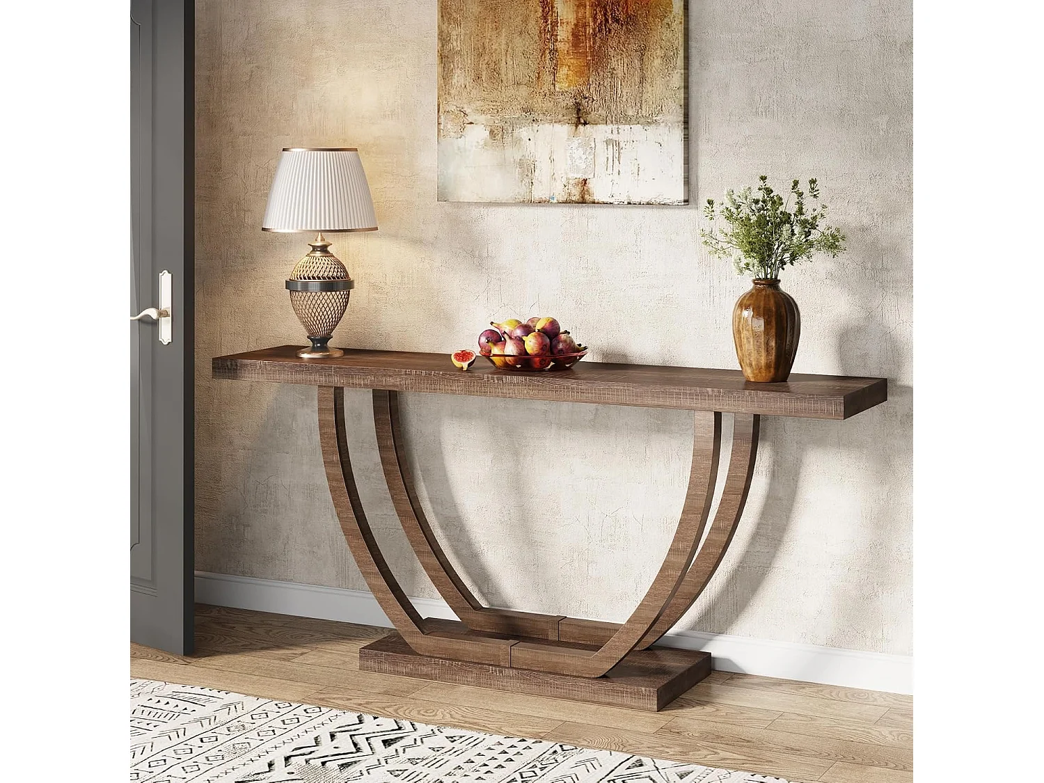 Consoletafel voor in de hal, 140 cm, lange smalle salontafel voor achter de bank voor in de hal, hal, woonkamer, bruin