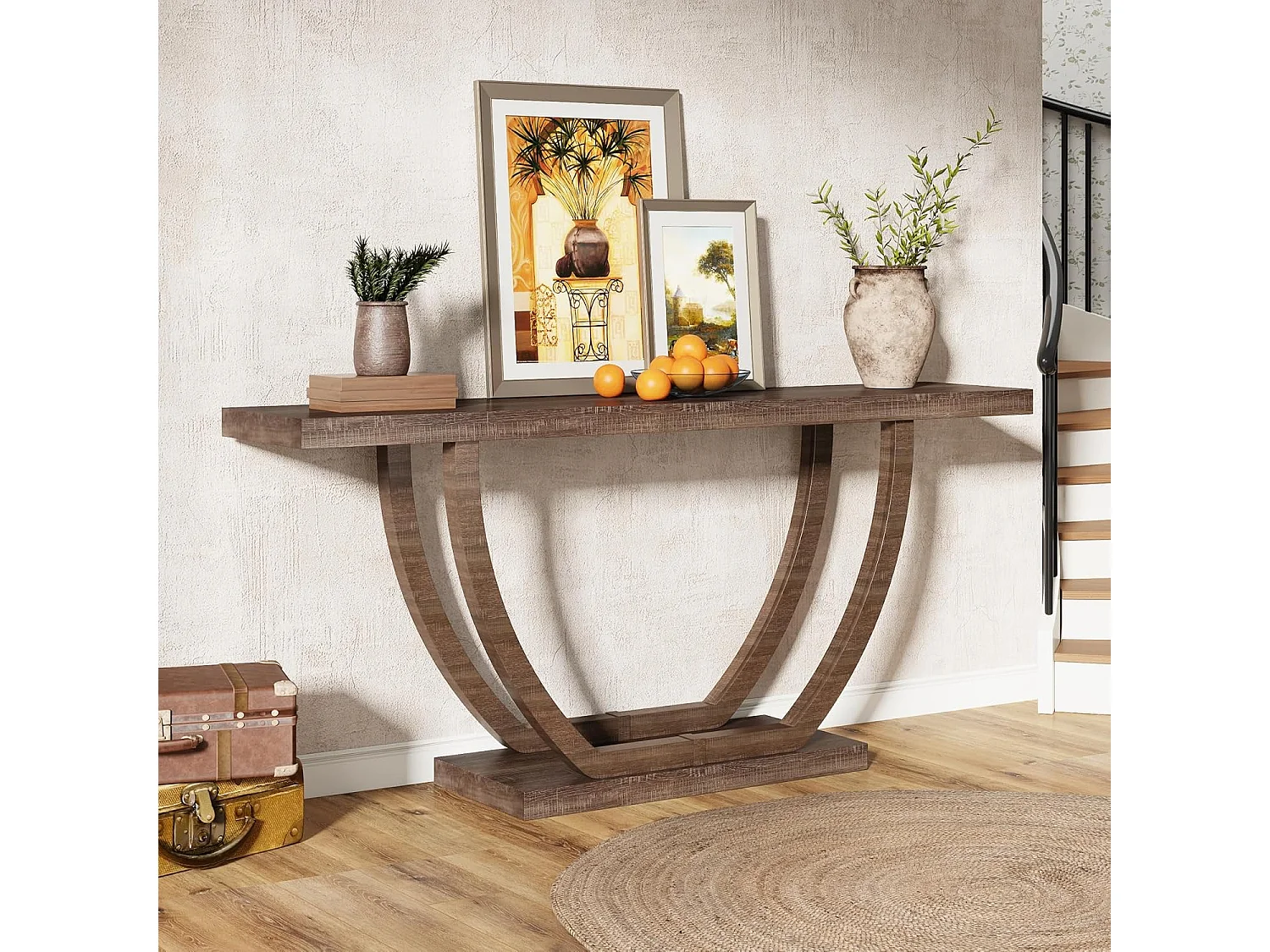 Consoletafel voor in de hal, 140 cm, lange smalle salontafel voor achter de bank voor in de hal, hal, woonkamer, bruin