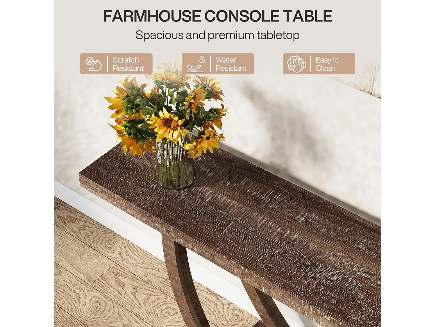 Consoletafel voor in de hal, 140 cm, lange smalle salontafel voor achter de bank voor in de hal, hal, woonkamer, bruin