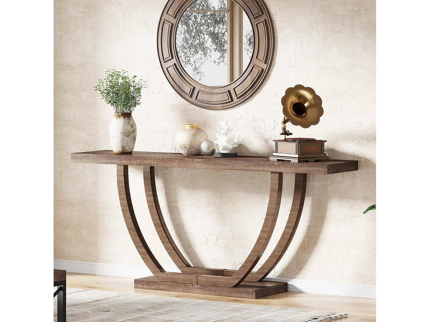 Consoletafel voor in de hal, 140 cm, lange smalle salontafel voor achter de bank voor in de hal, hal, woonkamer, bruin