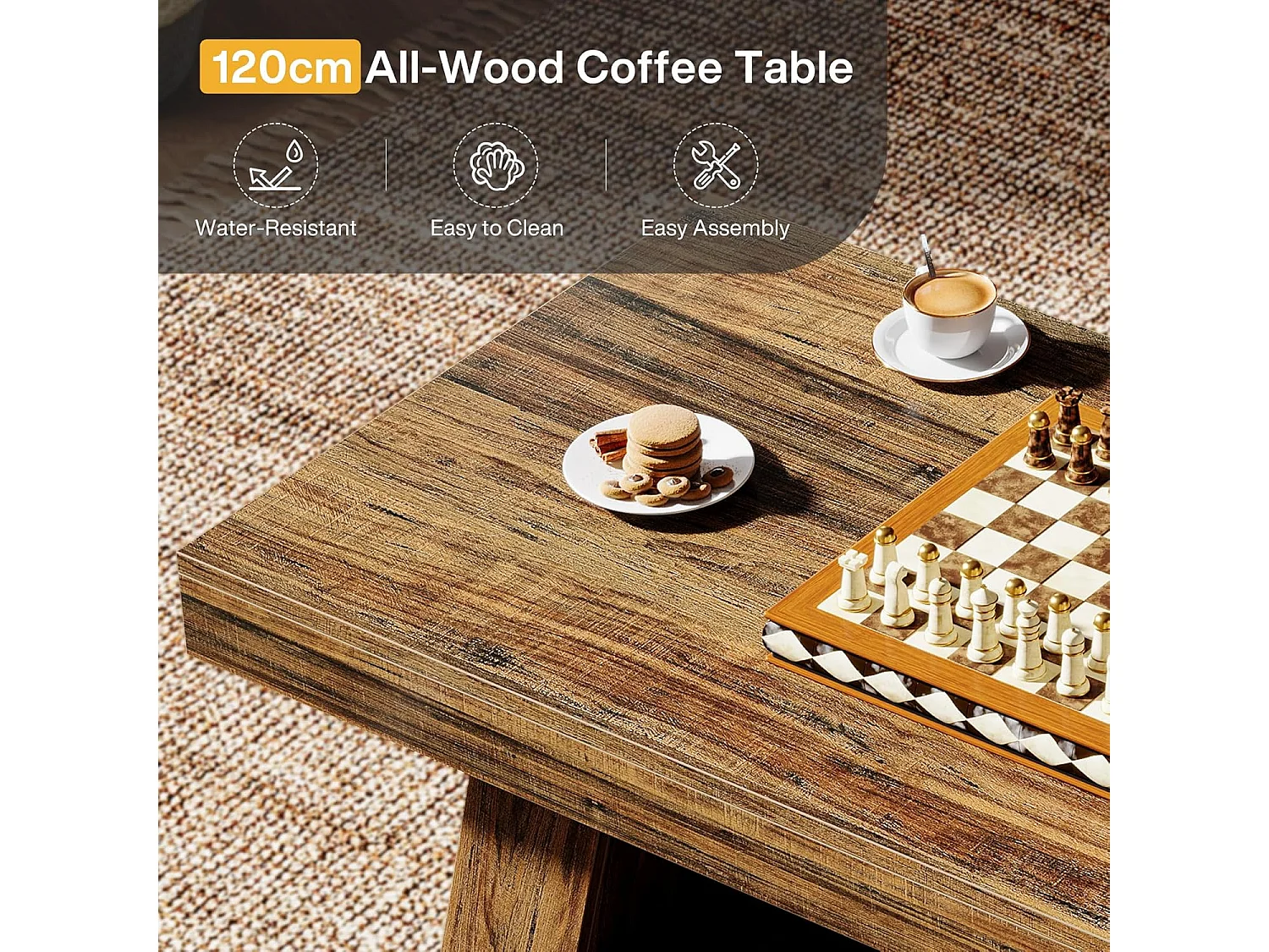 Table basse rectangulaire à 2 niveaux avec rangement - Marron rustique - 120 x 60 cm