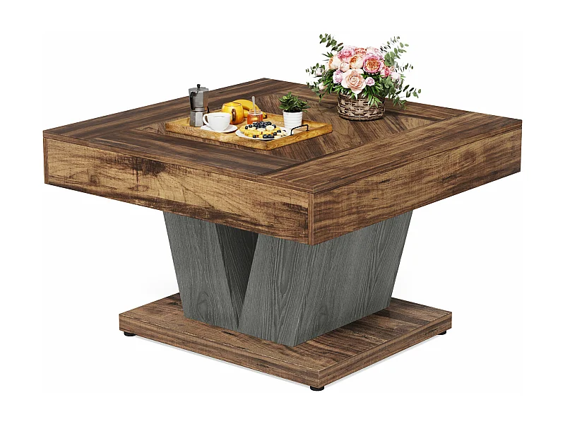 Table Basse Carrée, Table Basse En Bois Pour Salon, Moderne/Industriel/Rustique, Marron Rustique Et Noir