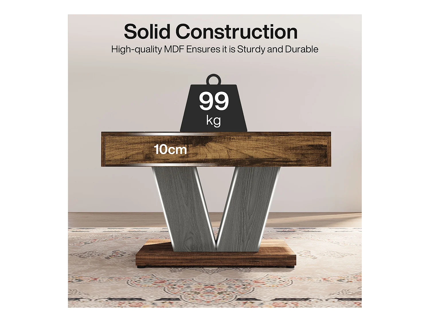 Table Basse Carrée, Table Basse En Bois Pour Salon, Moderne/Industriel/Rustique, Marron Rustique Et Noir