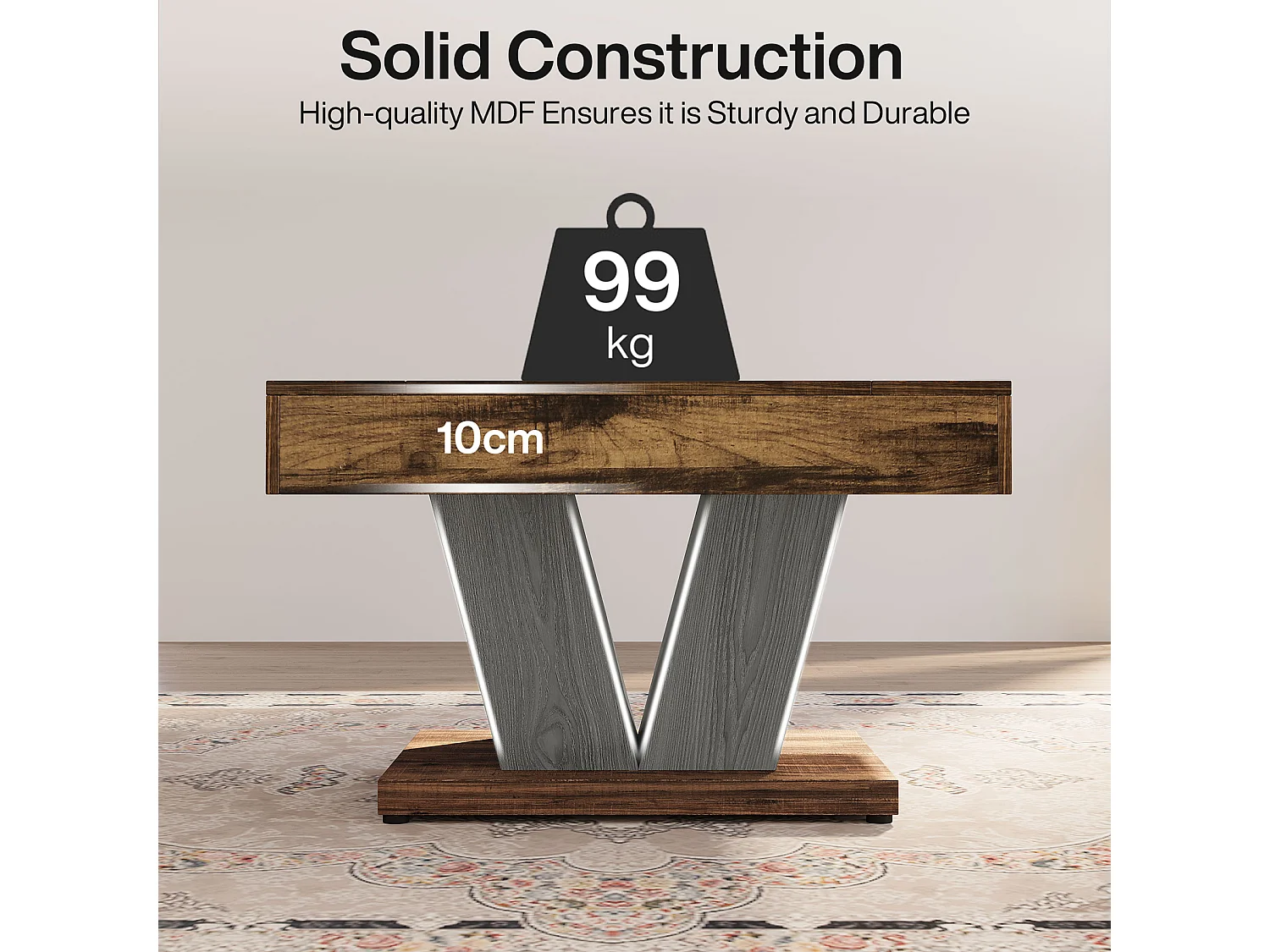 Table Basse Carrée, Table Basse En Bois Pour Salon, Moderne/Industriel/Rustique, Marron Rustique Et Noir