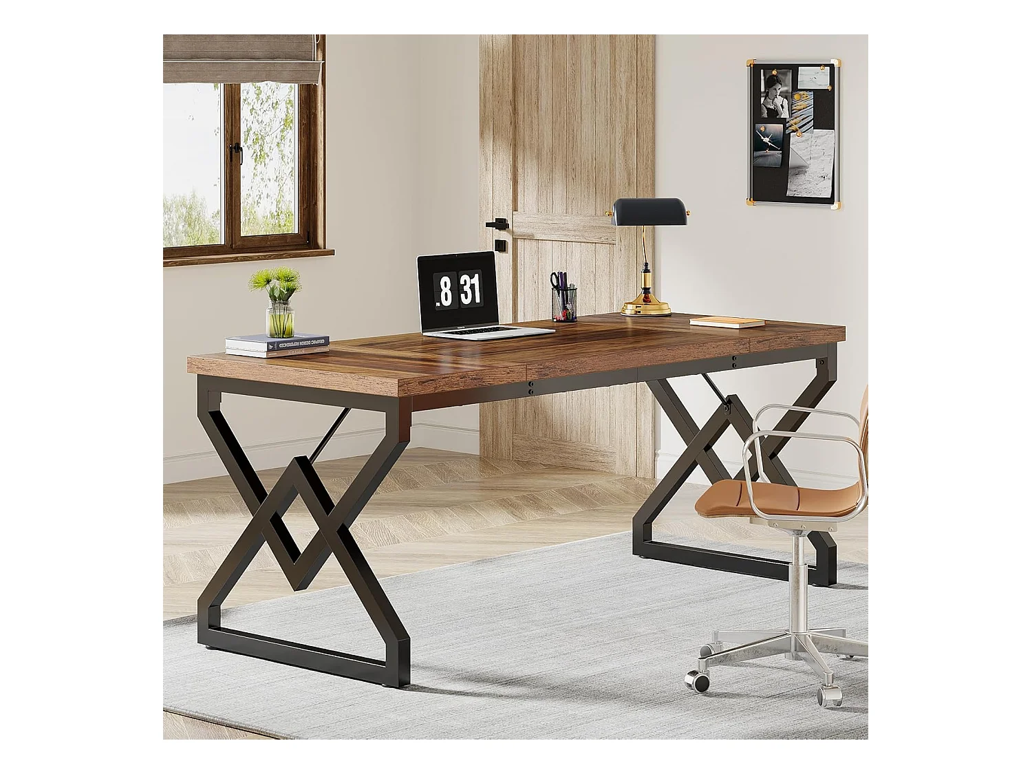 Tavolo da ufficio grande per computer, postazione di lavoro, scrivania direzionale per ufficio domestico 160 x 70 x 75 cm