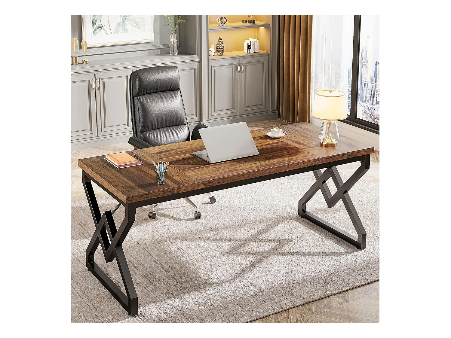 Tavolo da ufficio grande per computer, postazione di lavoro, scrivania direzionale per ufficio domestico 160 x 70 x 75 cm