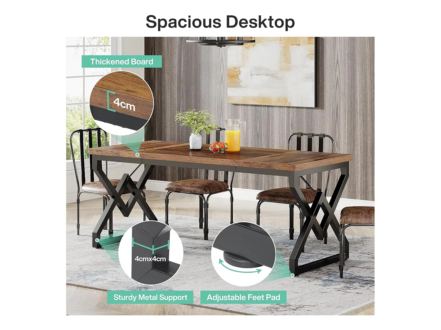 Tavolo da ufficio grande per computer, postazione di lavoro, scrivania direzionale per ufficio domestico 160 x 70 x 75 cm