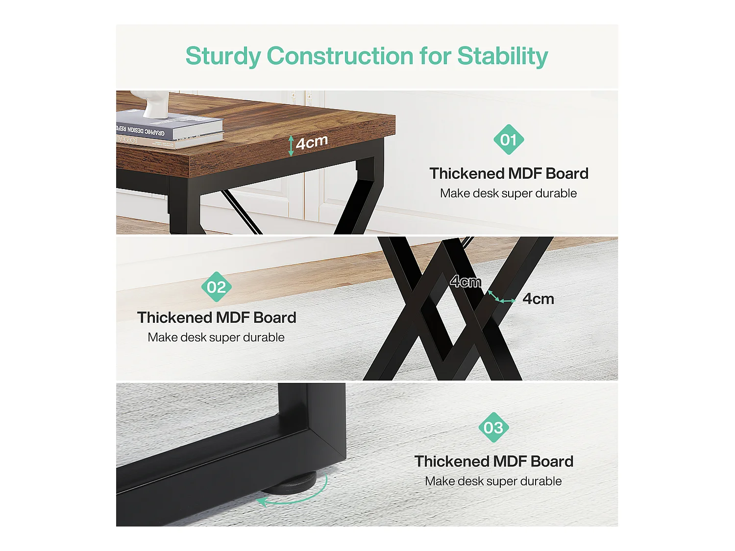 Tavolo da ufficio grande per computer, postazione di lavoro, scrivania direzionale per ufficio domestico 160 x 70 x 75 cm