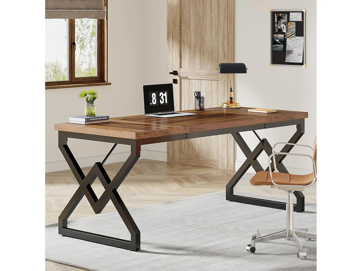 160 x 70 x 75 cm Grande Table d'ordinateur de Bureau，Poste de Travail, Bureau de Direction pour Bureau à Domicile