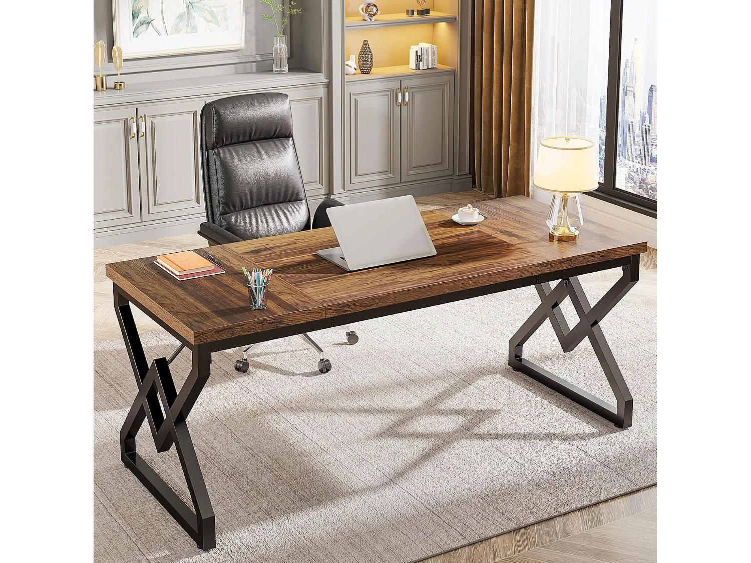 160 x 70 x 75 cm Grande Table d'ordinateur de Bureau，Poste de Travail, Bureau de Direction pour Bureau à Domicile