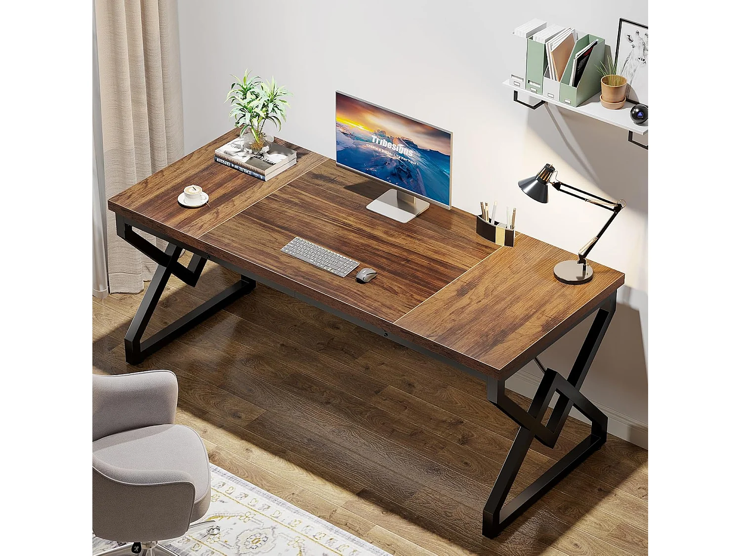 160 x 70 x 75 cm Grande Table d'ordinateur de Bureau，Poste de Travail, Bureau de Direction pour Bureau à Domicile