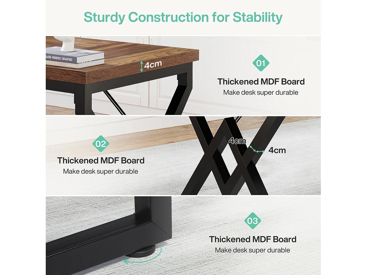 160 x 70 x 75 cm Grande Table d'ordinateur de Bureau，Poste de Travail, Bureau de Direction pour Bureau à Domicile