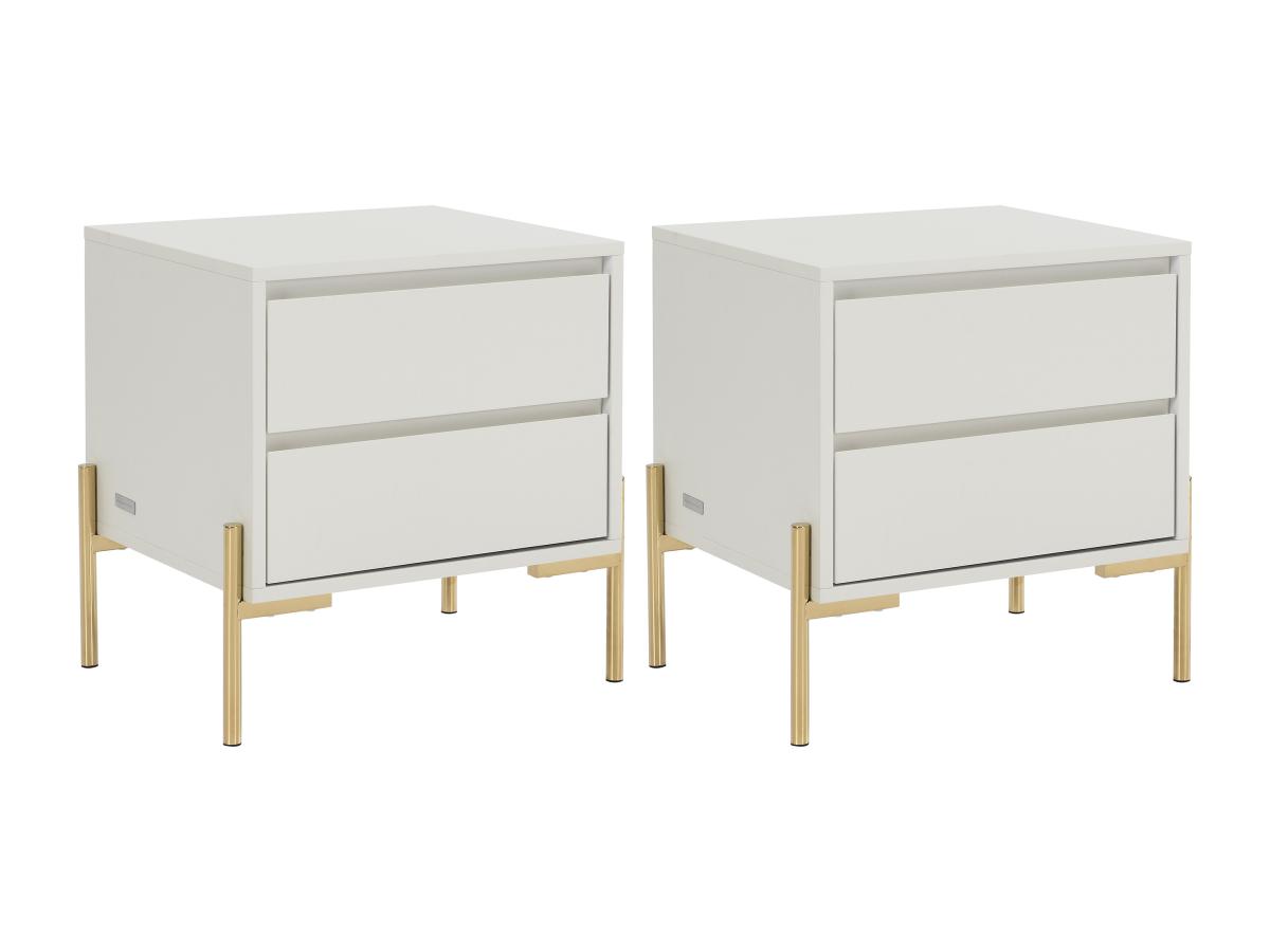 2er-Set Nachttische mit 2 Schubladen - MDF & Metall - Beige & Goldfarben - günstig online kaufen