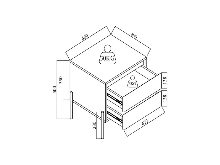 Comodino 2 cassetti MDF e Metallo Beige e Dorato - Lotto di 2 - KORASA di PASCAL MORABITO