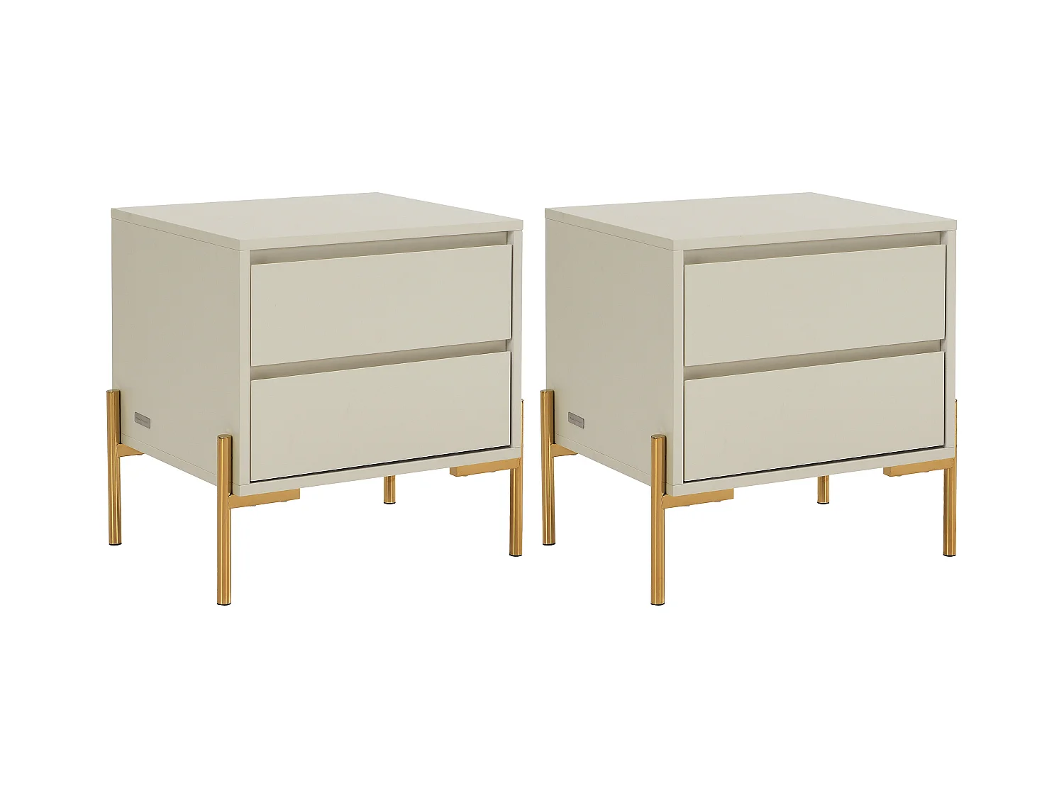 Sæt med 2 sengeborde med 2 skuffer - MDF og metal - Beige og guld - KORASA af Pascal Morabito