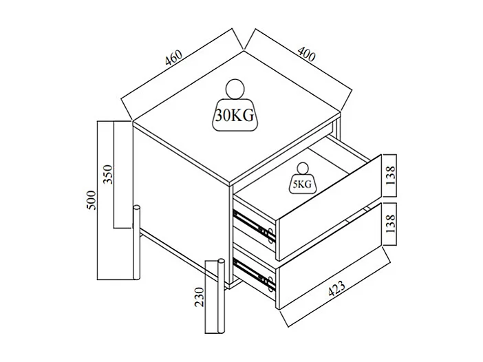 Lot de 2 tables de chevet 2 tiroirs - MDF et métal - Beige et doré - KORASA de Pascal Morabito