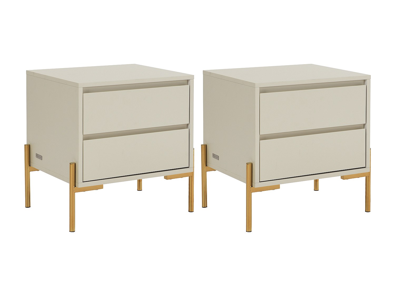 2er-Set Nachttische mit 2 Schubladen - MDF & Metall - Beige & Goldfarben - günstig online kaufen