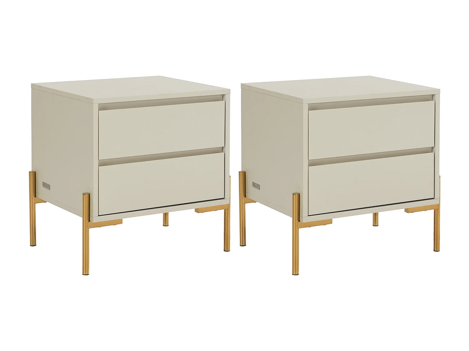 Lot de 2 tables de chevet 2 tiroirs - MDF et métal - Beige et doré - KORASA de Pascal Morabito