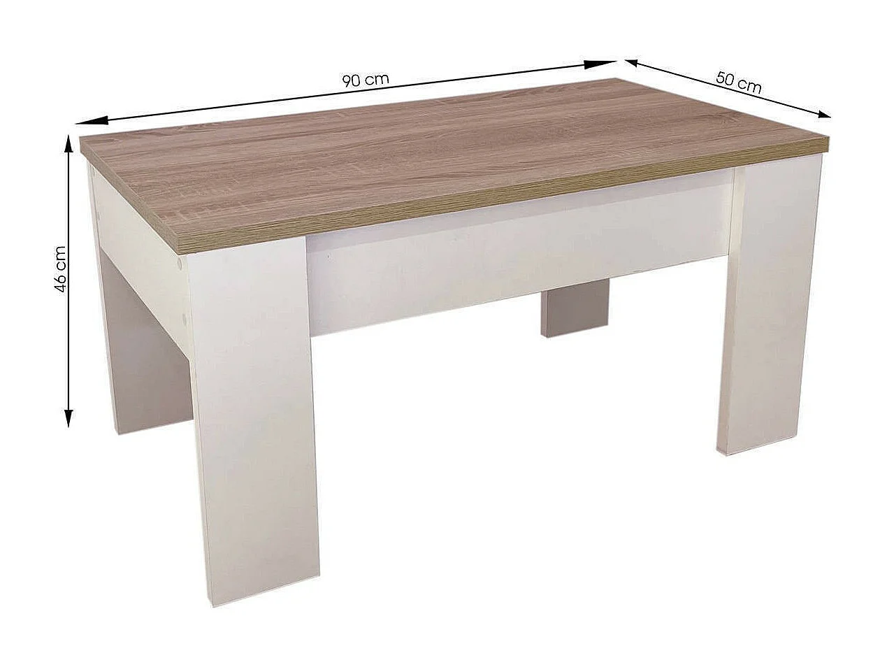 Mesa de centro elevable GALA  90x50x46 cm - BLANCO-CAMBRIAN
