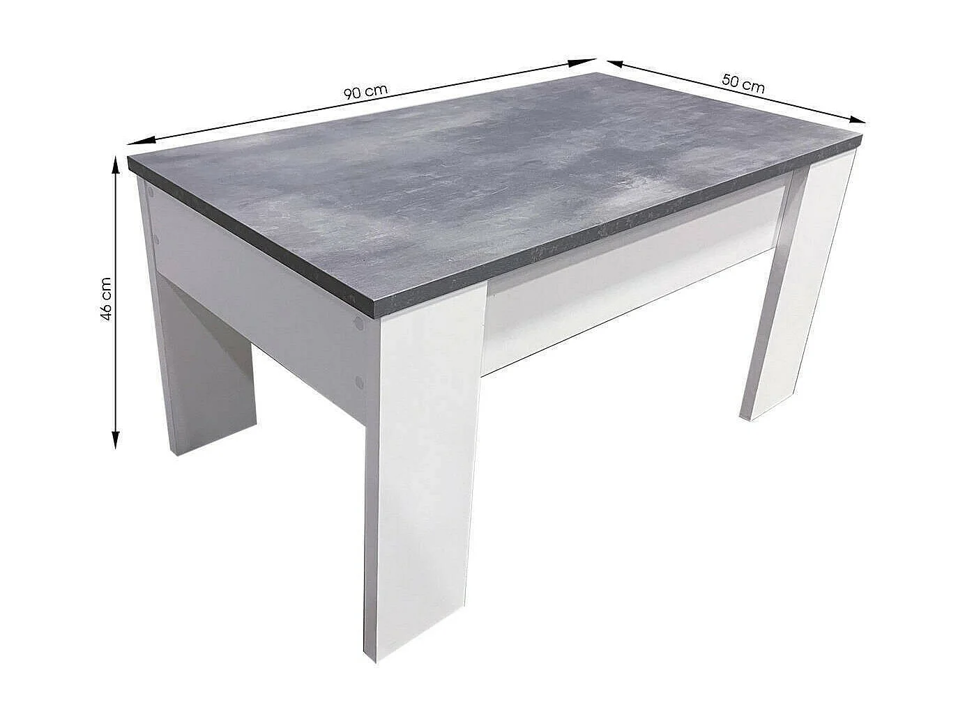 Mesa de centro elevable GALA 90x50x46 cm - BLANCO-CEMENTO