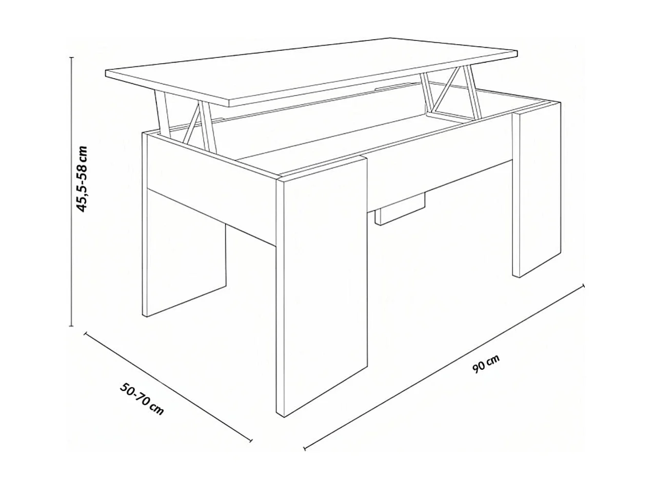 Mesa de centro elevable GALA 90x50x46 cm - BLANCO-CEMENTO