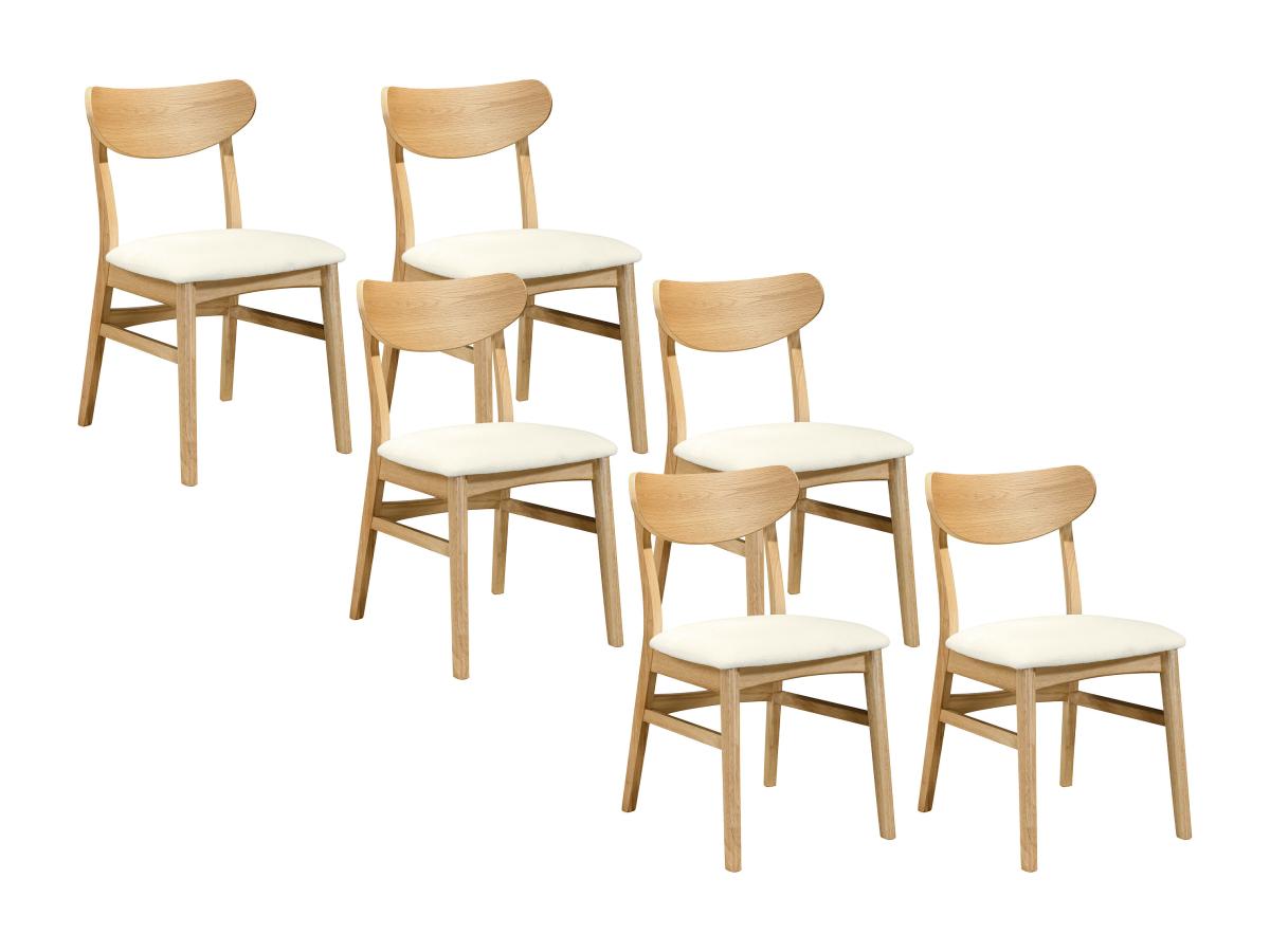 Stuhl 6er-Set - Strukturstoff & natürliches Kautschukholz - Cremefarben - L günstig online kaufen