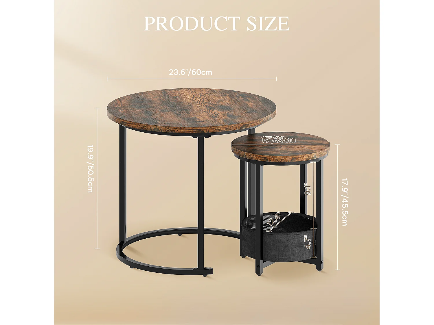 YITAHOME Table Basse - Lot de 2 tables - avec Rangement - 60X60X50.5CM - Table d'Appoint - Marron