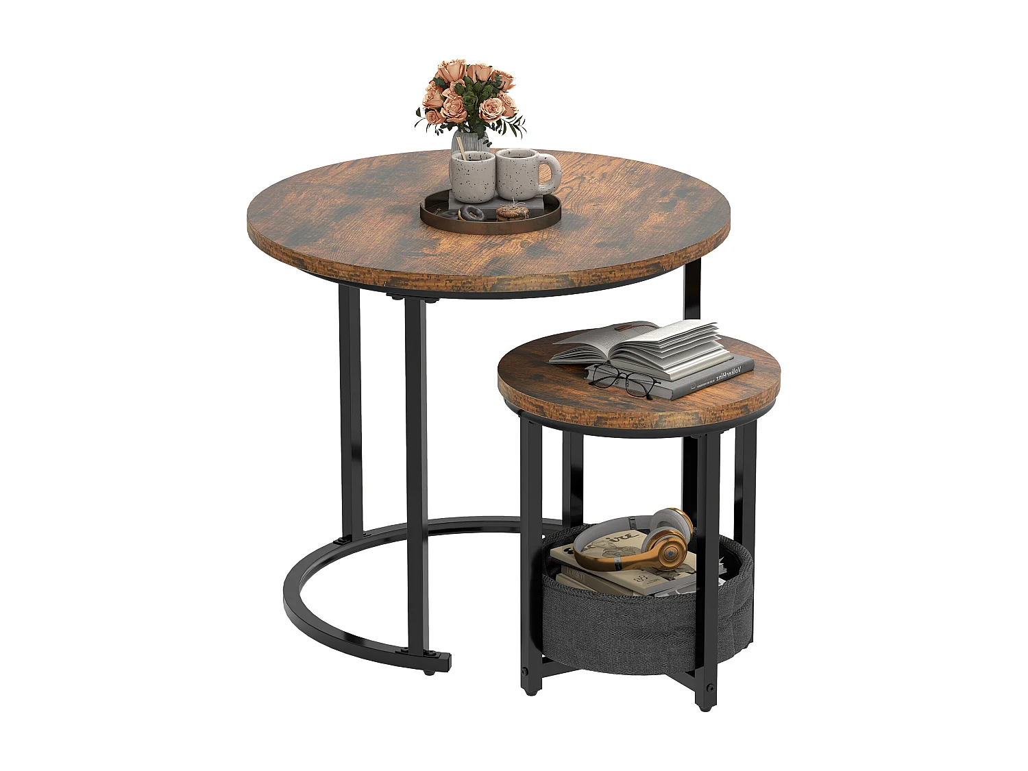 YITAHOME Table Basse - Lot de 2 tables - avec Rangement - 60X60X50.5CM - Table d'Appoint - Marron