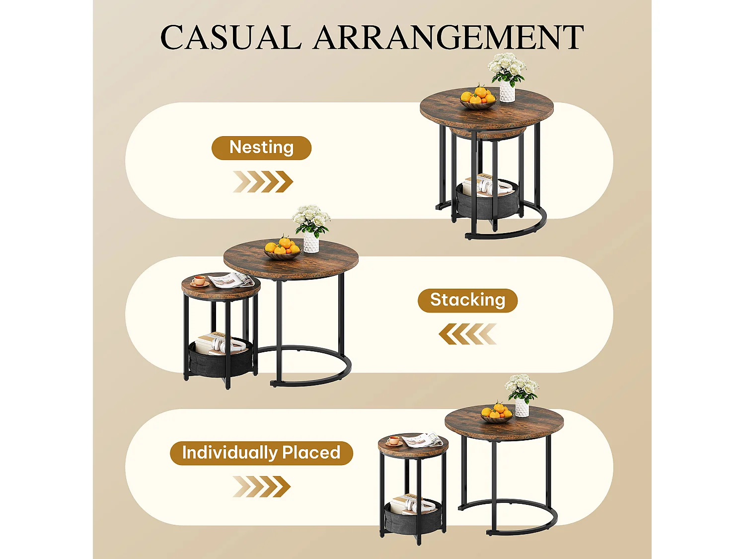 YITAHOME Table Basse - Lot de 2 tables - avec Rangement - 60X60X50.5CM - Table d'Appoint - Marron